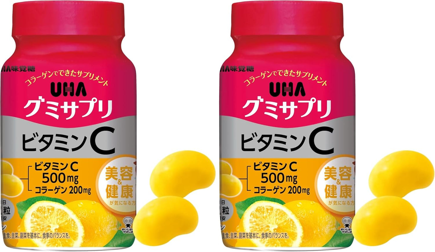 UHA グミサプリ ビタミンC 30日分 60粒 1日2粒 ボトルタイプ レモン味 2粒に500mgのビタミンC配合 (× 2)