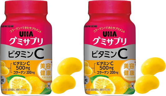 UHA グミサプリ ビタミンC 30日分 60粒 1日2粒 ボトルタイプ レモン味 2粒に500mgのビタミンC配合 (× 2)