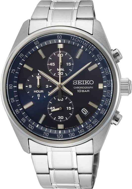 Seiko SSB377P1 Quartz Chronograph Wristwatch, Men's, Parallel Import, blue (dark), Bracelet Type