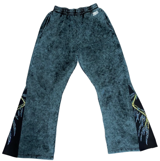 BOSSI 'PLANT STEM' RHINESTONE BLUE FLARE SWEATPANTS