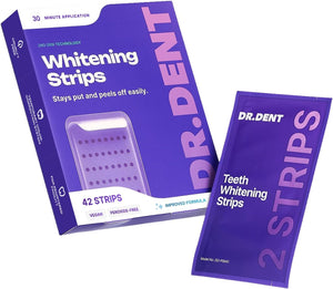 DRDENT Tiras blanqueadoras de dientes moradas, 21 tratamientos, seguras para esmalte, blanqueamiento dental no sensible, blanqueamiento sin ningún daño, paquete de 42 tiras