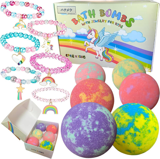 Hanameku Unicorn Bath Bombs Toy Set of 6, Unicorn Yumekawa Gift Set, Bath Balls, Assorted, Birthday, Christmas, Present, For Children, Boys, Girls, Bath, Skin-friendly, Moisturizing, Colorful Box