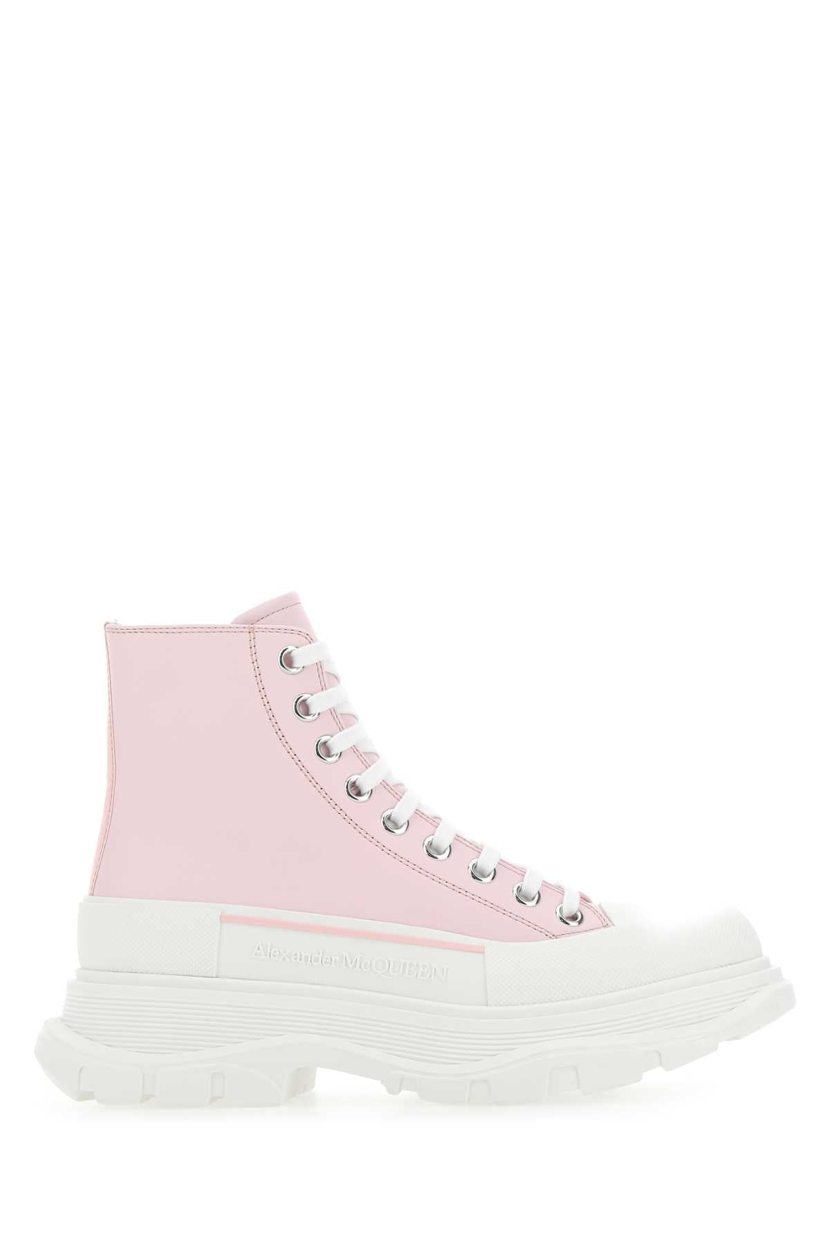 Alexander Mcqueen アレクサンダーマックイーンパステルピンクレザートレッドスリックスニーカー - Image 1