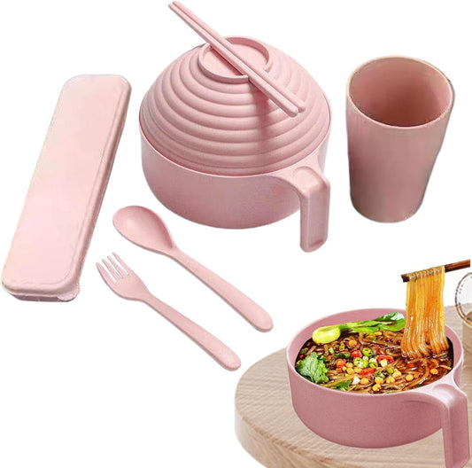 Ramen Cooker Bowl Set,Instant Ramen Bowl Set,Ramen Bowl Set,Microwave Instant Ramen Bowl,Ramen Noodle Microwaveable Bowl Set with Chopsticks Spoon for Ramen, Fo, Udon, Soba, Noodles
