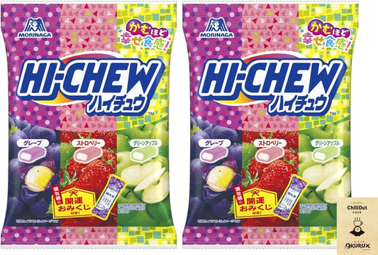 Okurux HI-CHEW Morinaga Seika Haichu Assortment, 3.0 oz (86 g) x 2 Bags, Chillout Pack, Haichu Assortment, Grape, Strawberry, Green Apple