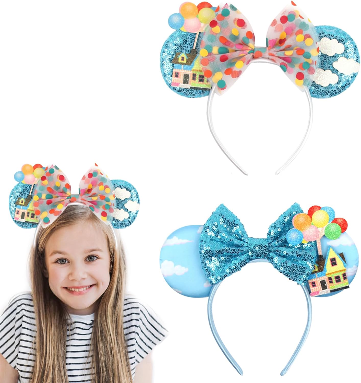 2 Pieces Mouse Ears Headbands, Glitter Bow for Girls and Women, Masquerade Accessories for Adults and Children
