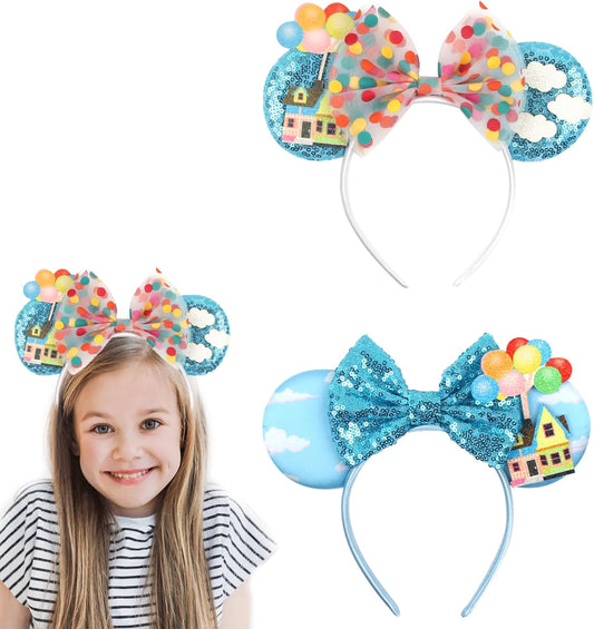 2 Pieces Mouse Ears Headbands, Glitter Bow for Girls and Women, Masquerade Accessories for Adults and Children