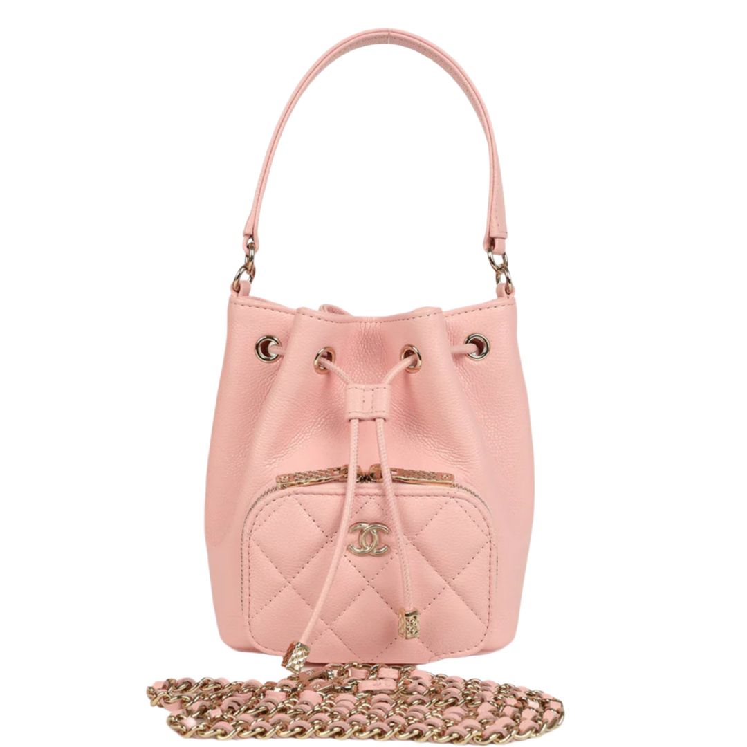 CHANEL 'PINK CAVIAR LIGHT GOLD HARDWARE' MINI TOP HANDLE BUCKET BAG