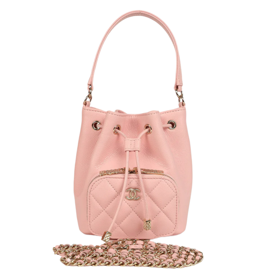 CHANEL 'PINK CAVIAR LIGHT GOLD HARDWARE' MINI TOP HANDLE BUCKET BAG