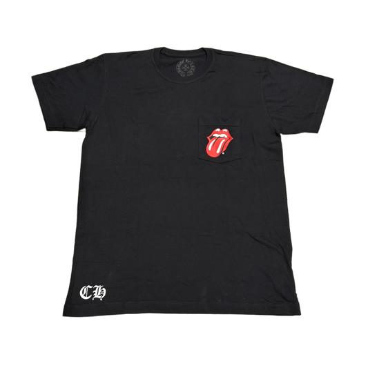 CHROME HEARTS 'ROLLING STONES' BLACK POCKET TEE