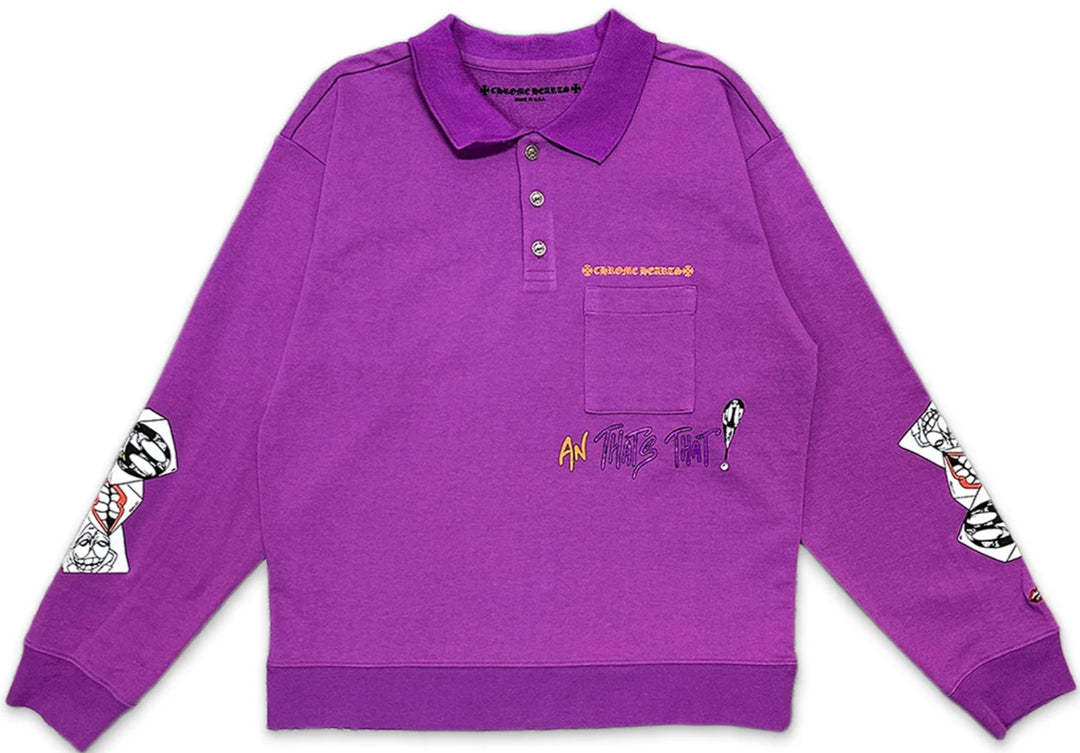 CHROME HEARTS MATTY BOY 'MORE NOT LESS' PURPLE RUGBY POLO