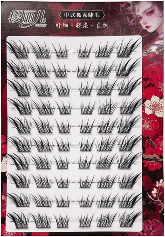 DIY Lash Extensions Cartoon Natural Self Adhesive Fox Eye False Eyelashes 9-15mm No Removable Anime Lash Cluster DIY at Home