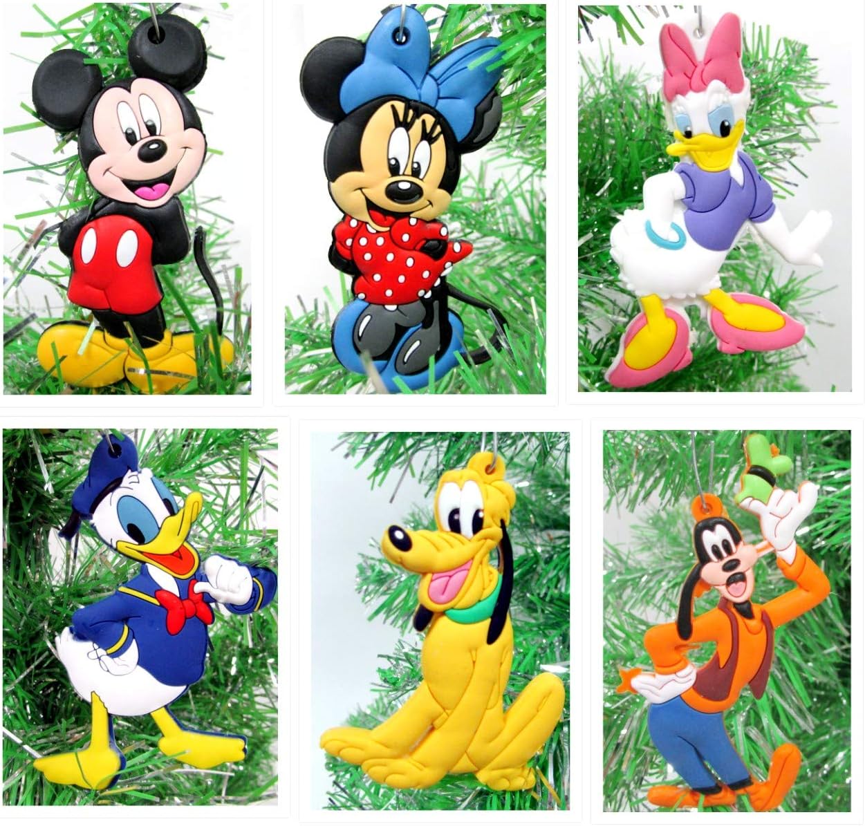 Mickey Mouse - Juego de adornos de 6 piezas con Mickey Mouse, Minnie Mouse, Pato Donald, Pato Daisy, Goofy y Plutón, diseño único de plástico inastillable, ideal para niños