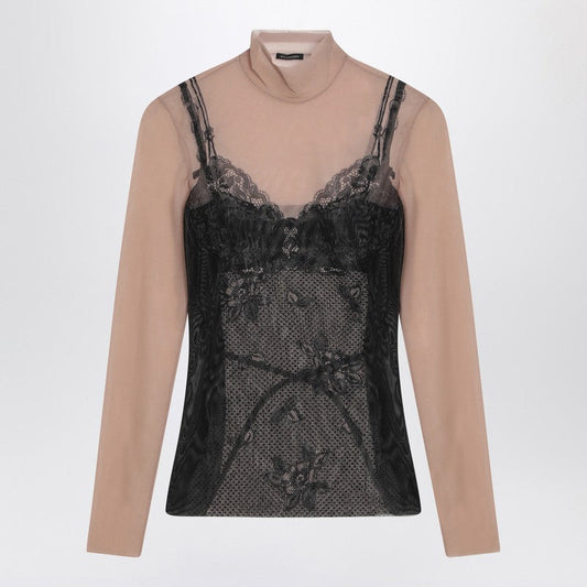 Balenciaga Black And Light Beige Trompe L'オイールランジェリートップ - Image 1