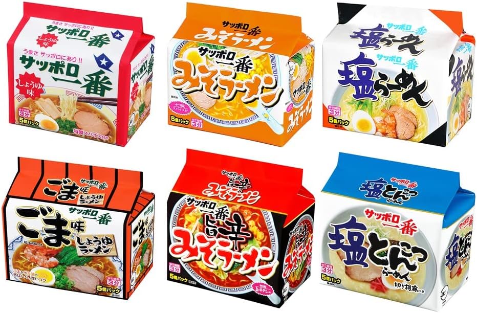 Sanyo Sapporo Ichiban Bag Ramen All 6 Varieties Comparison Set 5 Packs x 6 (Salt 5 Packs x 1, Miso 5 Packs x 1, Soy Sauce 5 Packs x 1, Sesame Flavor 5 Packs x 1, Salt Tonkotsu 5 Packs x 1, Miso Rich