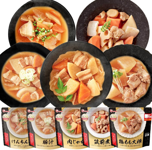 Iris Ohyama Boil-in-Bag Food, 5 Types, 10 Servings, Made in Japan, Shelf Stable, Meat and Potatoes / Chicken and Root Vegetables / Pork Broth / Tofu and Vegetable Soup/ Chicken Thigh and Daikon Radish