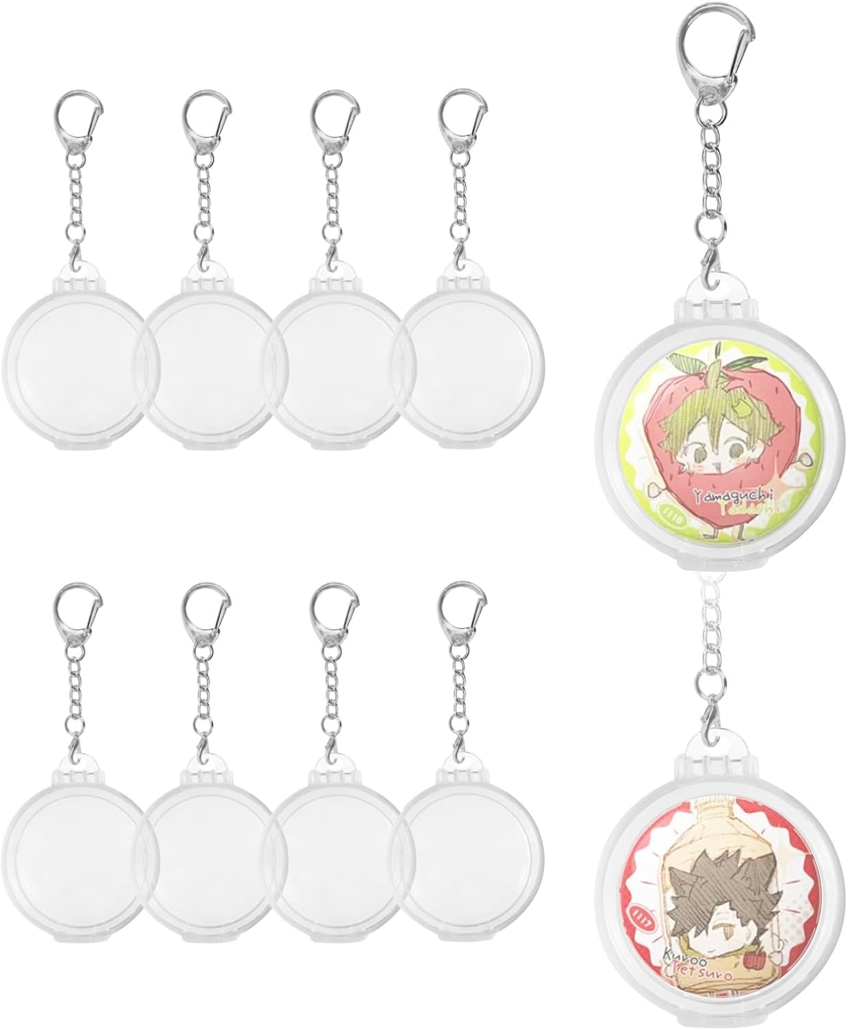 DIFEIUKI Keychain Type Can Badge Covers, Set of 10, Compatible with 2.3 inches (58 mm), Round, Translucent, Can Badge Case, Portable, Painproof, Dustproof, Waterproof, Scratch Prevention, Protective