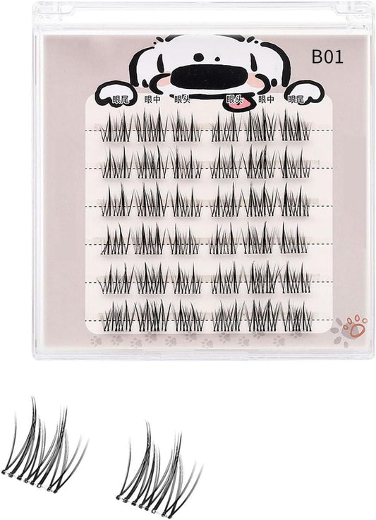 つけまつげ のり不要 グルーなしつけまつげ グルー不要 つけまつ毛 3Dつけまつげ 接着剤不要6行 36束入 ブラック 部分つけまつげ 初心者 で簡単装着 立体感 可愛い 自然な束感 人気 耐久性が高い アイメーク 粘着力強い 落ちにくい ナチュラルつけま (B01)