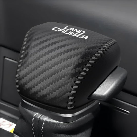 Toyota New Land Cruiser 250 Series Dedicated Shift Knob Cover Gear Shift Shift Lever Leather Logo Protective Cover Interior Custom Parts Easy Installation (Carbon Style)