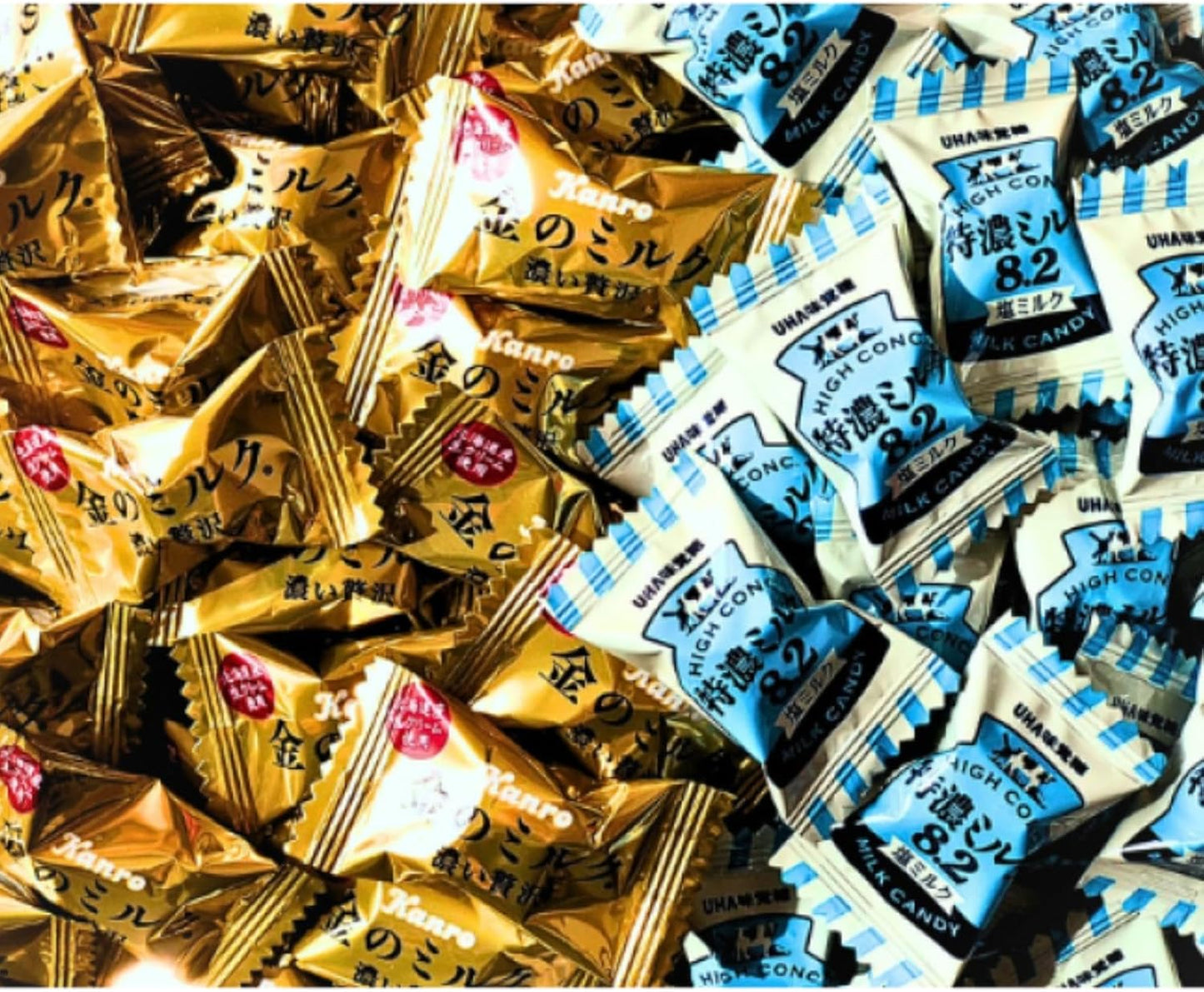 Rich Luxury Gold Milk Candy, 50 Count and 8.2 Tokuno 50 Salt Milk Candies, 100 Pieces, Large Capacity, Commercial Use, Candy Milk Flavor