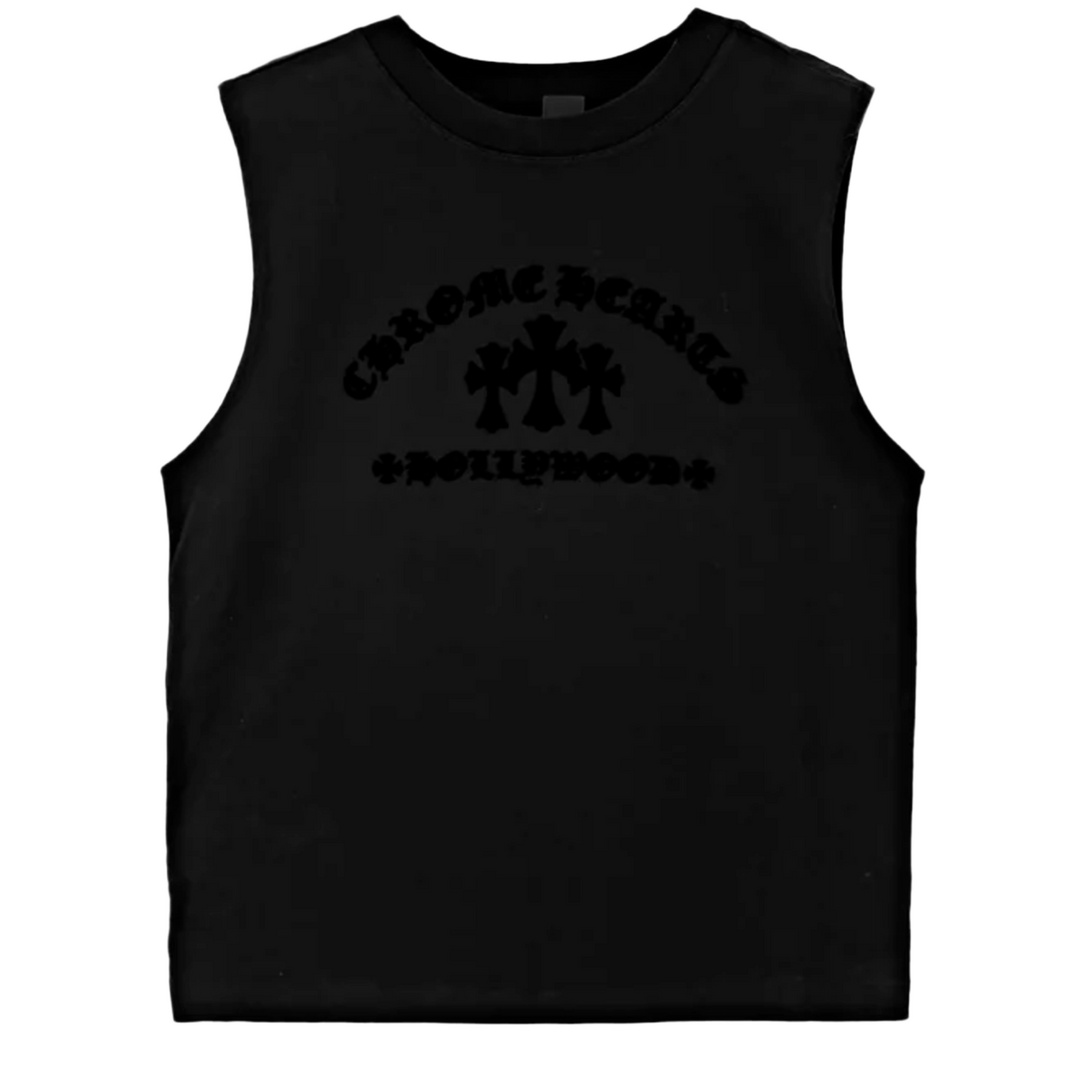 CHROME HEARTS 'TRIPLE VELVET CROSS HOLLYWOOD' BLACK TANK TOP