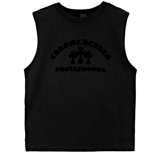 CHROME HEARTS 'TRIPLE VELVET CROSS HOLLYWOOD' BLACK TANK TOP