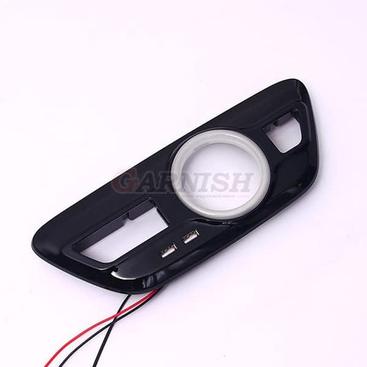 Toyota Prius 50 Series 1P 1665 Shift Gate Panel with LED Light Blue Shift Gate Cover Piano Black Genuine Replacement Type Interior Panel with 2 USB Ports Custom Parts Accessories Car