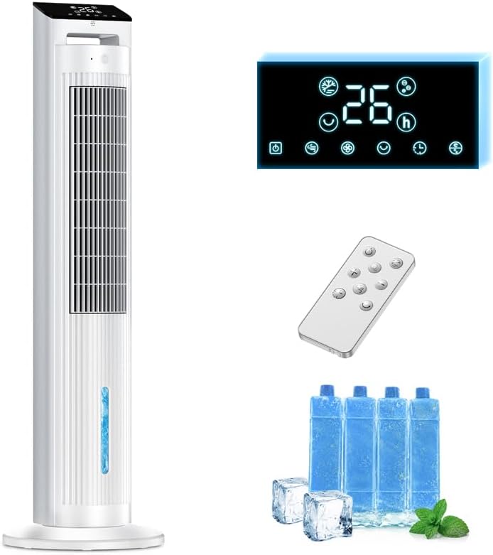 Tower Cooling Fan, Powerful [2026 Summer Model & Powerful Cooling] Cooling Fan, Water Cooling Type, 1.6 gal (5 L) Large Capacity Tank, Left and Right Automatic Oscillation, Cooling/Blowing/Humidifiing