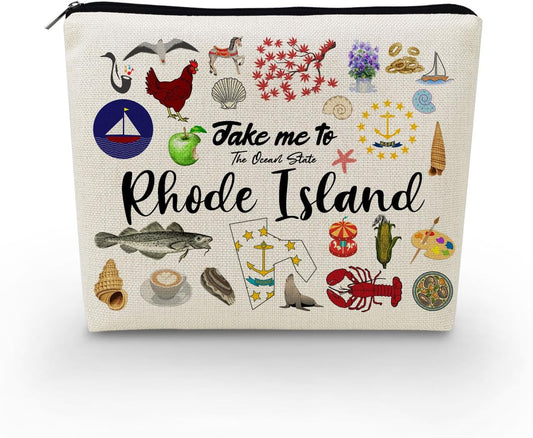 Bolsa de maquillaje Take Me To Rhode Island, bolsa organizadora de lona pequeña con cremallera, bolsa de cosméticos de Rhode Island, regalo de viaje para mujeres, amigos, familias