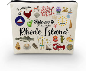 Bolsa de maquillaje Take Me To Rhode Island, bolsa organizadora de lona pequeña con cremallera, bolsa de cosméticos de Rhode Island, regalo de viaje para mujeres, amigos, familias