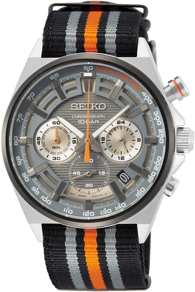 Seiko SSB403P1 Men's Chronograph Quartz Wristwatch, Gray Dial, Multi-Color Nylon Strap