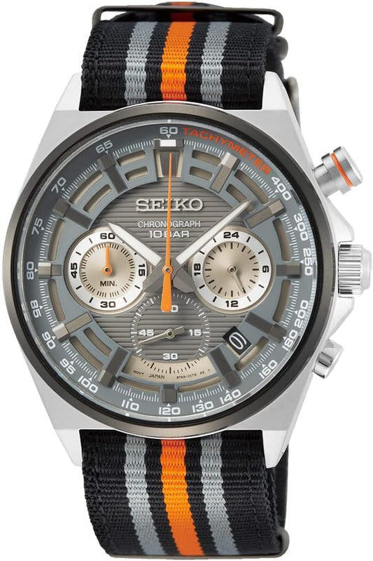 Seiko SSB403P1 Men's Chronograph Quartz Wristwatch, Gray Dial, Multi-Color Nylon Strap