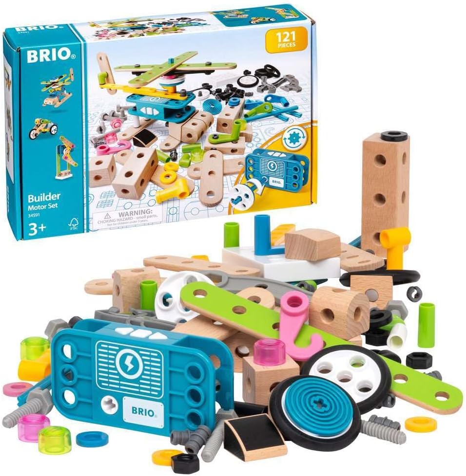 Brio Builder Motor Set 34591, Ages 3 and Up, "Total 121 Pieces" [Toy, Toy Block, Wooden Toy, Building Block, Pretend Play, Gift (Birthday/Christmas)]
