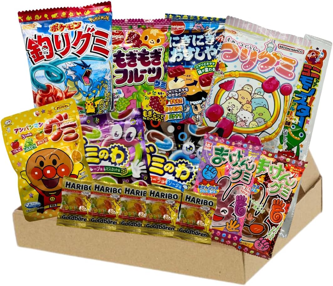 HARIBO Fujiya Meiji Gummies Assortment 30 Pieces - Fishing Gummies, Bugwort Fruit Gummies, Gummy Wheels, Anpang Gummies, Dagashi Gummies, Etc- Popular Gummy Set