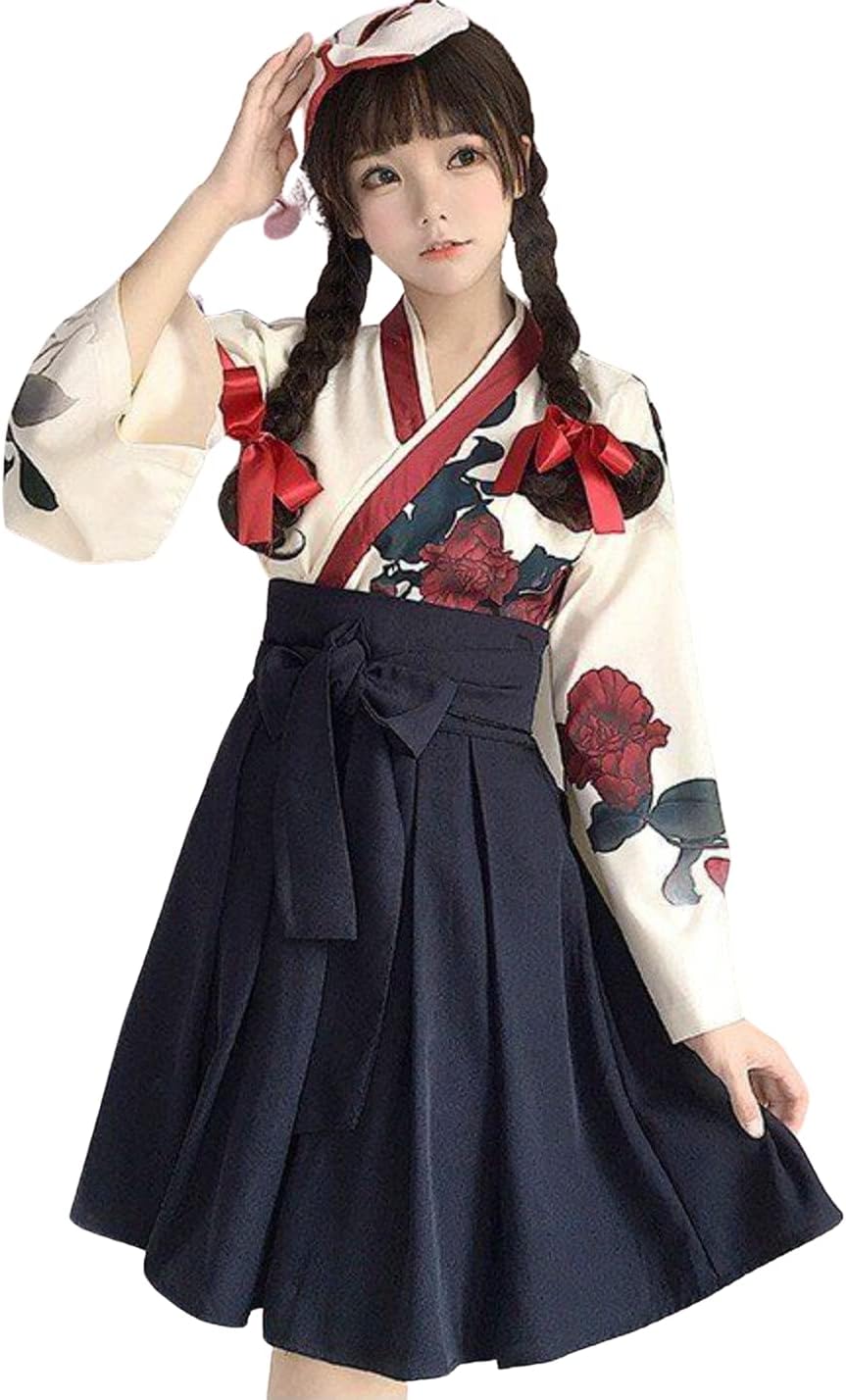 Lady Lazy Taisho Roman, Hakama, Kimono, Kimono, Dress, Long, Floral Lolita, Lolita Clothing, Large Size, Loose, Cute, Black, Red, Floral, Solid, Gothic Lollia, Cosplay, Adult Costume, Yukata, Miko,