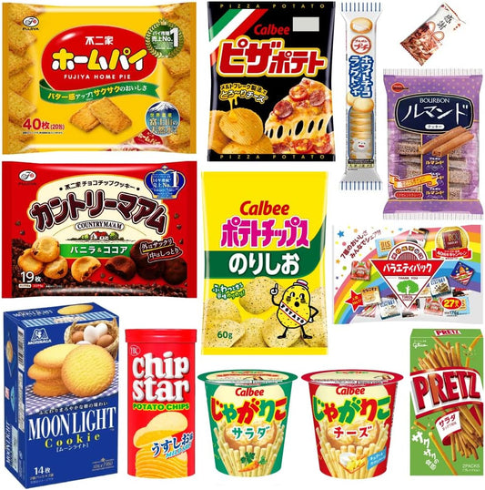 Assorted Sweets, 13 Types, Popular PSJ Variety Box (Country Maam, Home Pie, Moonlight, Pizza Potatoes, Potato Chips, Norishio, Chipster, Jagariko, Pretz, Tyrol Chocolate, Variety Pack, Lumande, Petit,