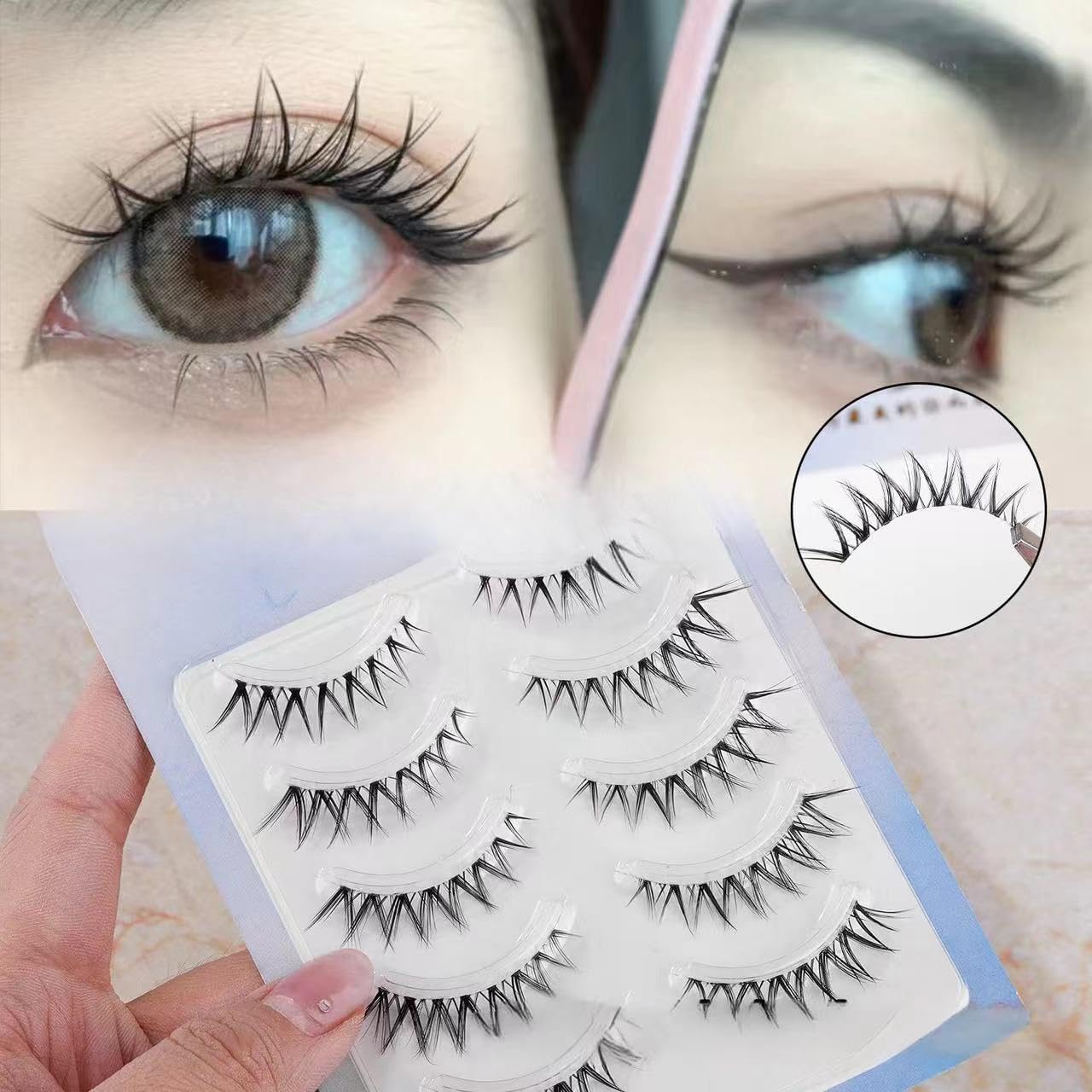 False Eyelashes, Natural, Popular, Natural Eyelashes, Soft, High Eyelashes, Natural, Waterproof, Transparent Axis, Handmade, Eye Center, Natural Lashes, Lower False Eyelashes, Reusable, Split Type,