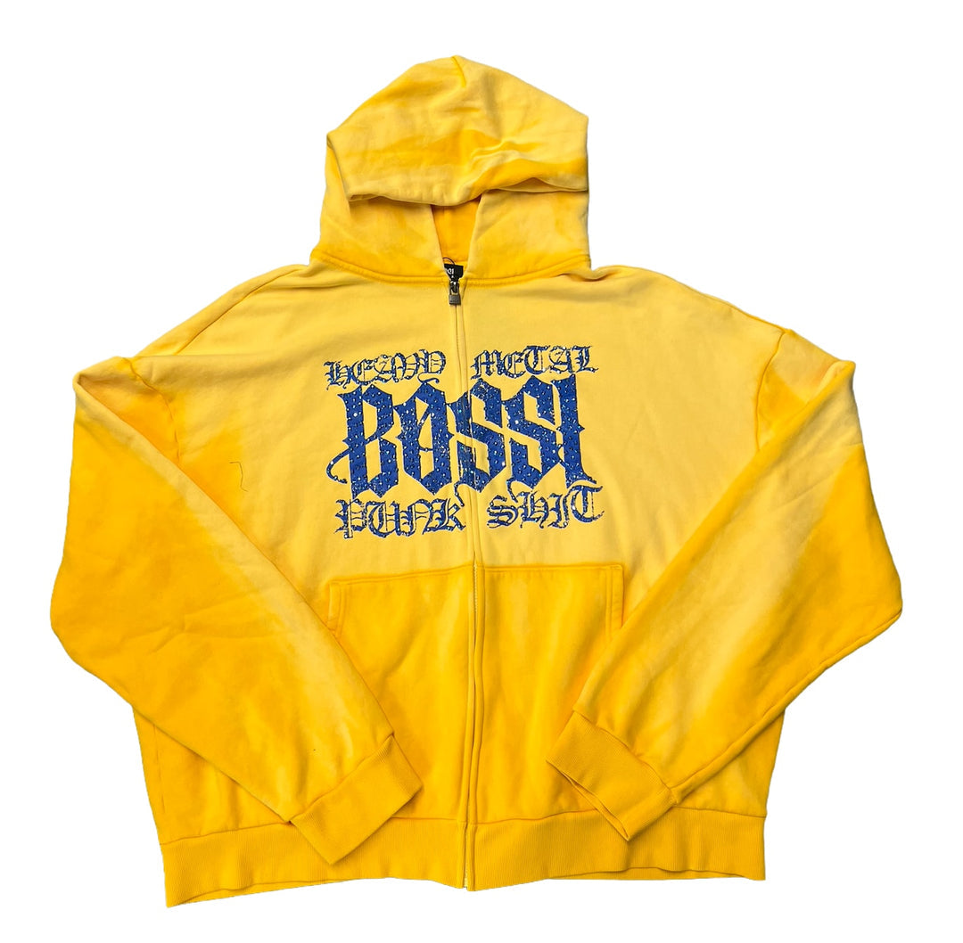 BOSSI 'BLUE HEAVY METAL' WASHED YELLOW ZIP-UP