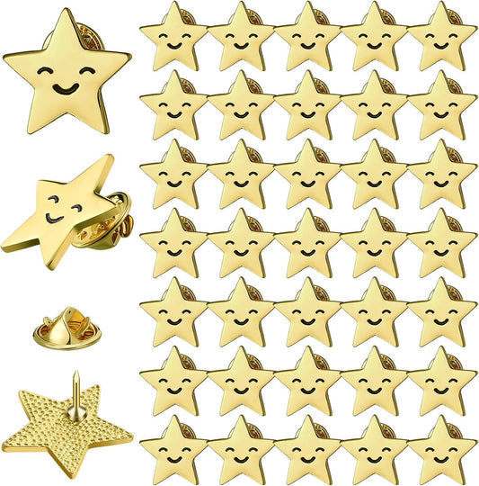 Lyrow 25/50/100/150/300 piezas de pines de estrella dorada a granel de metal dorado Y2K motivacionales para el día patriótico de los veteranos Bckpack broche de solapa