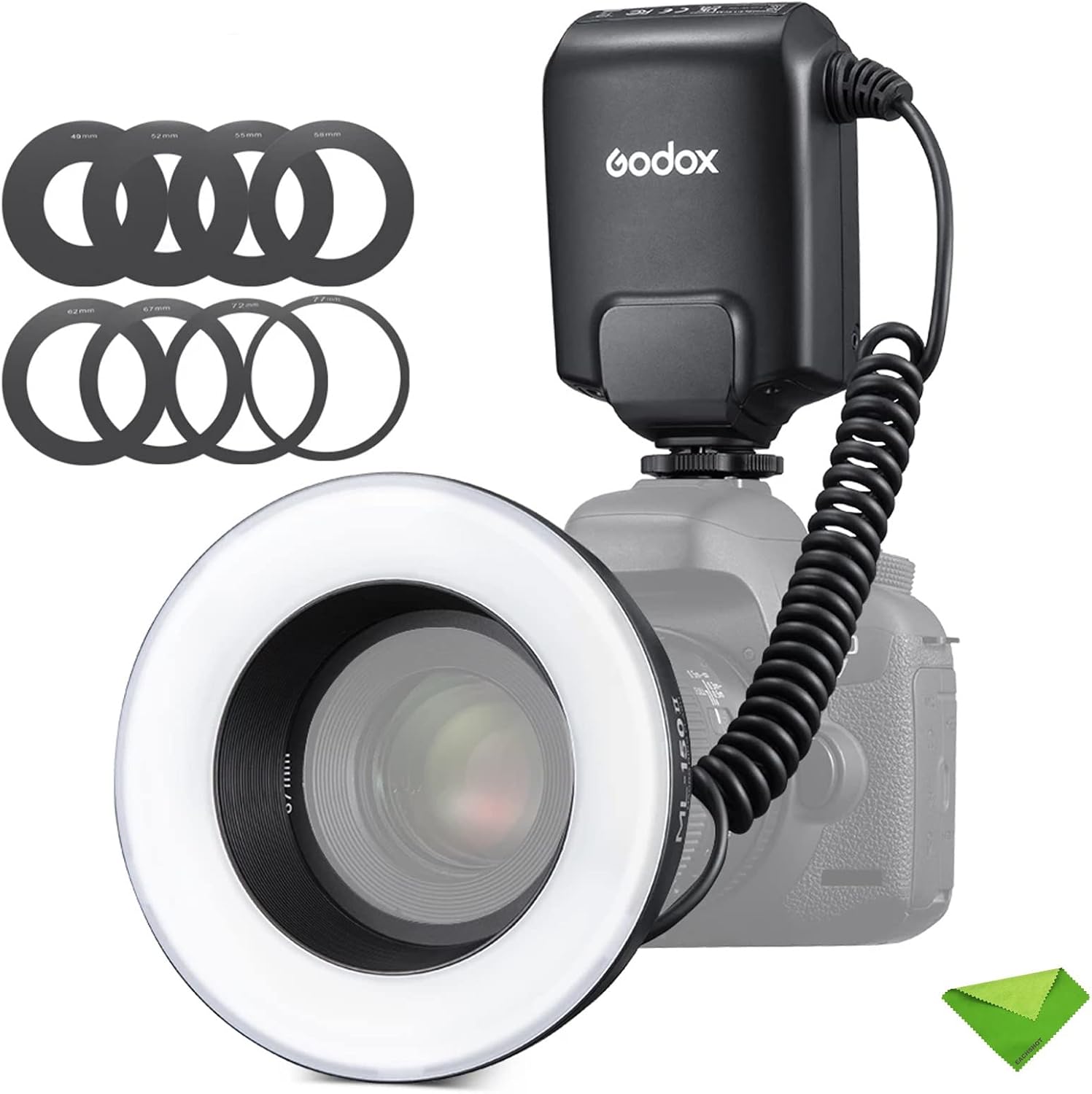 Godox ML-150II Macro LED Ring Flash Speedlite GN12 0.1-2s Recycle Time 5800K±200K for Sony Canon Nikon Fuji Olympus Panasonic DSLR Camera Video Production Animal and Fauna Photography
