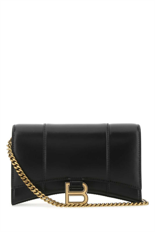 Balenciaga バレンシアガブラックレザー砂時計クラッチ - Image 1