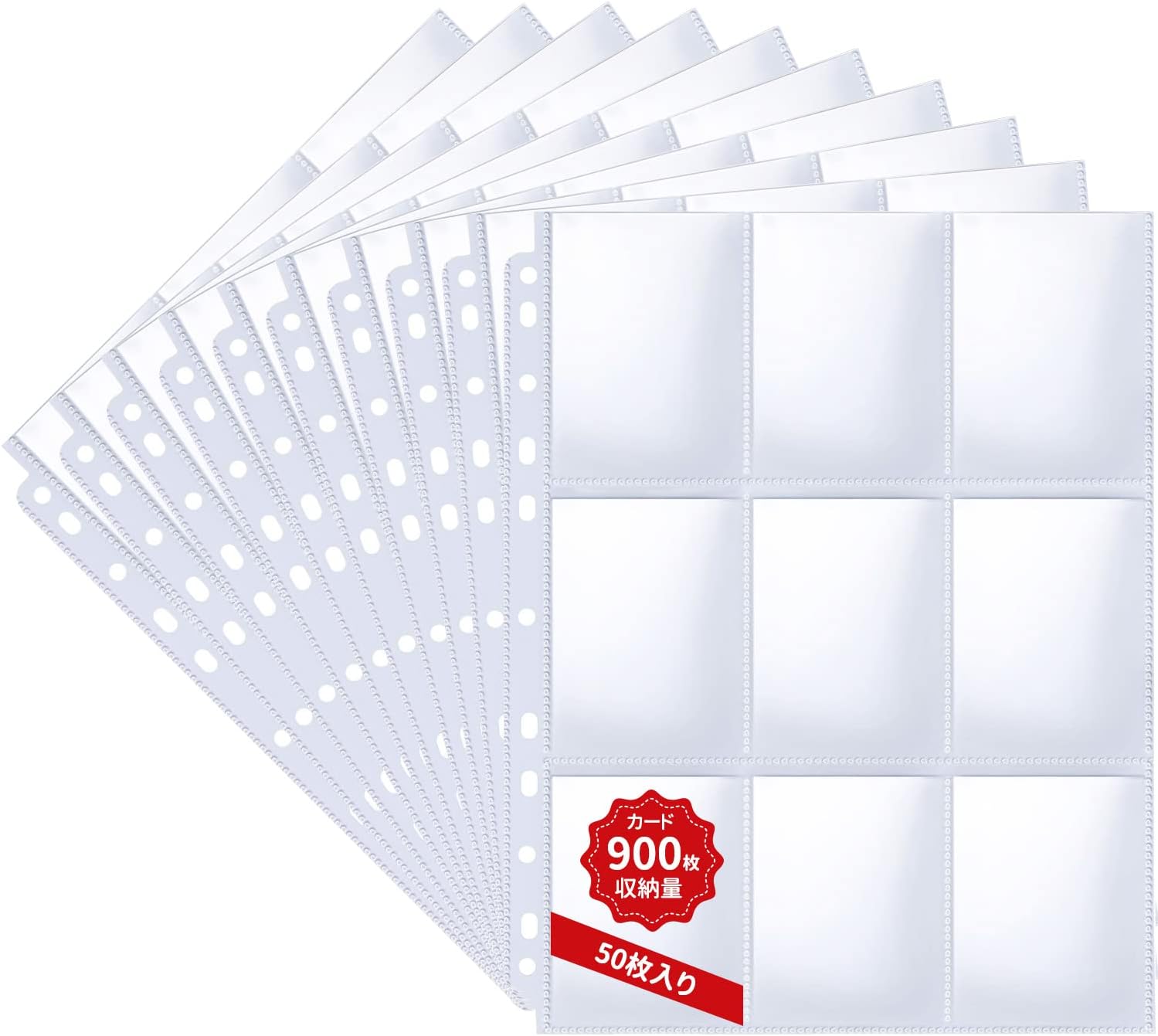 LIUDU Card Files, Trading Card File Binders, 50 Pieces, 9 Pocket Refills, 900 Card Storage, Supports 2 Holes, 3 Holes, 4 Holes, Pocket Size 2.7 x 3.5 inches (6.8 x 9 cm), Double Sided Storage,