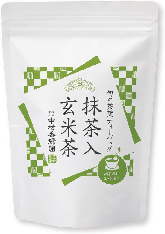 Nakamura Korokuen Chadokoro Kakegawa 2024 New Tea Deep Steamed "Seasonal Tea Bag with Matcha Brown Rice Tea", 0.1 oz (3 g) x 30 Pieces, Tetra with String, Green Tea, Nishio Matcha, Twice Roasted Brown