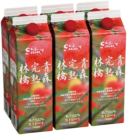 Shiny Aomori Prefecture Apple Juice, Aomori Fully Ripened Apple, 3.8 fl oz (1 L) Paper Pack x 6