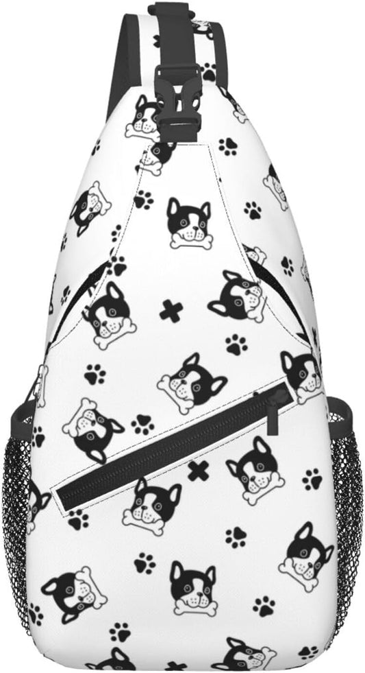 COOLEAD WW6E Cute Boston Terrier Dog Pattern Body Bag, Lightweight, Shoulder Bag, Crossbody Bag, Crossbody Bag, Left & Right Shoulder, Large Capacity, Men's, Women's, Climbing, Travel, Sports