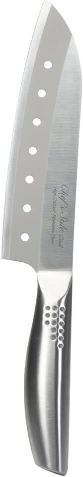 Pearl Metal Santoku Kitchen Knife, Perforated All Stainless Steel, 6.5 inches (165 mm), Dishwasher Safe, FN-128 Chef's Steel Cool