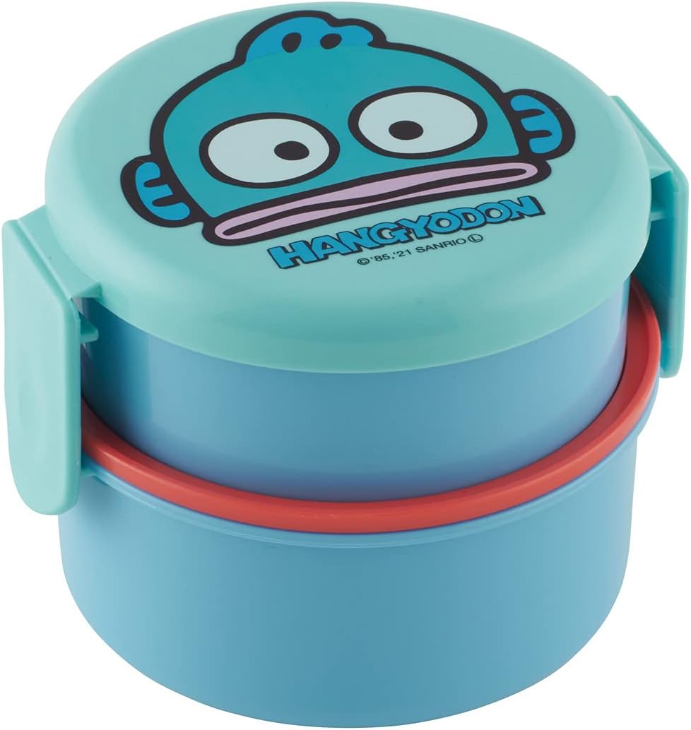 Skater ONWR1AG-A Antibacterial 2-Tier Lunch Box with Fork, Round, Onigiri Case, 500ml, Made in Japan, Microwave Safe, Sanrio Hangyodon