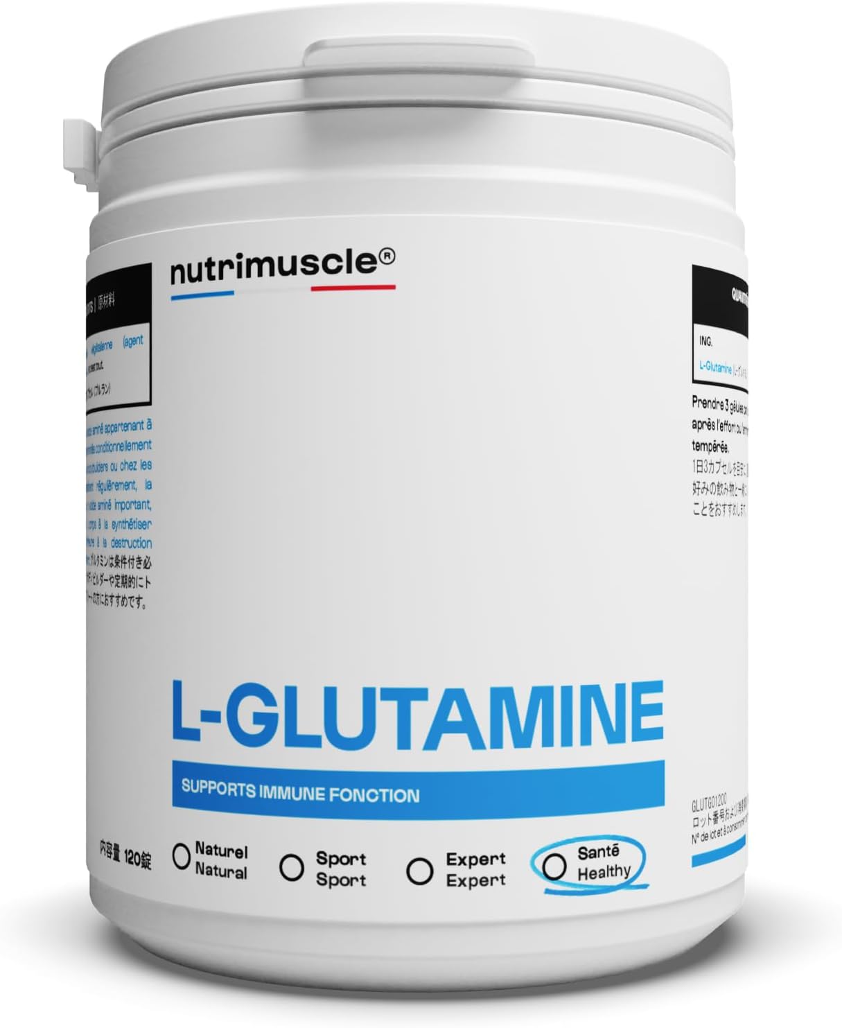 Glutamine Supplement, Nutrimuscle 120 Capsules (Approx. 40 Day Supply), GLUTAMINE 100% Vegan Derived