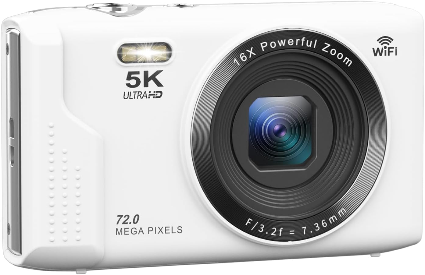 AiMike Digital Camera, 5K Digital Camera, WIFI Transfer Function, 72 Megapixels, 64 GB Micro SD Card, 16x Digital Zoom, Autofocus Function, LED Light, Webcam, 2.8 Inch Large Screen, 2 Batteries