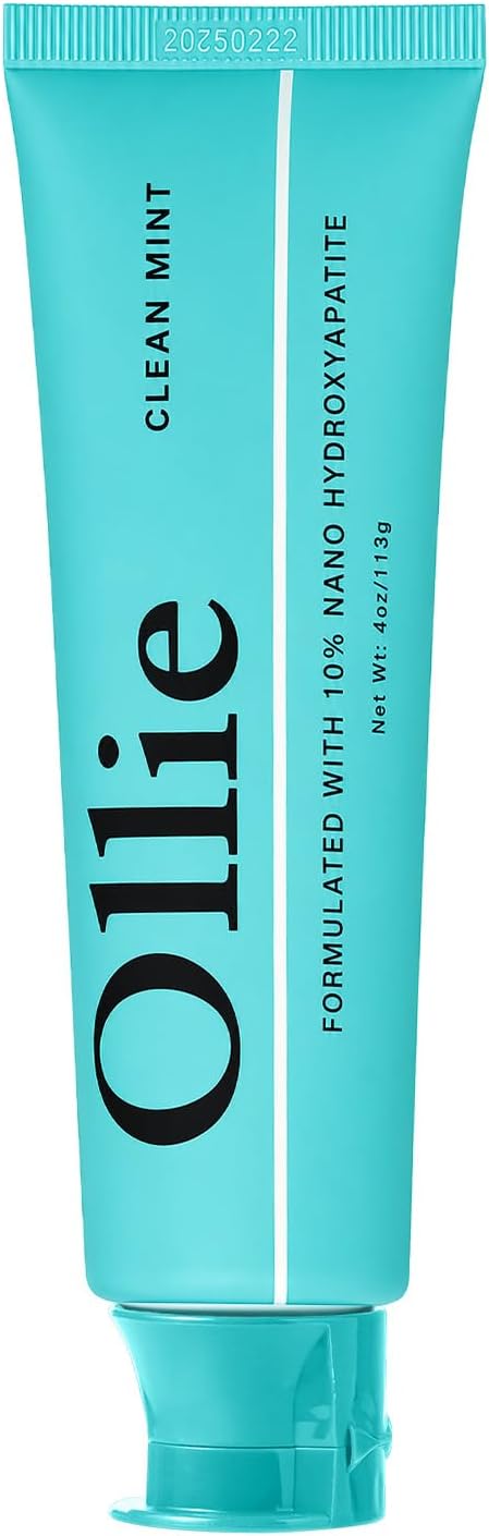 Ollie Pasta de dientes 10% Nano hidroxiapatita sin flúor para esmalte remineralizante, dientes sensibles y blanqueamiento, menta limpia, 4 onzas (paquete de 1)
